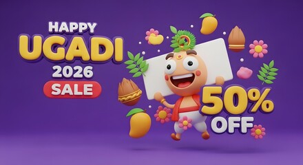 Fototapeta premium Happy ugadi 2026 sale 50% off, traditional indian festival celebration