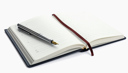 Naklejka premium Open Diary with Gold Nib Fountain Pen and Red Bookmark on Lined Pages
