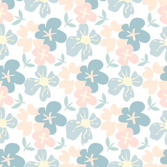 Fototapeta premium Soft pastel flower pattern in a flat vector style, uniquely designed by hand for textile and wallpaper use. 