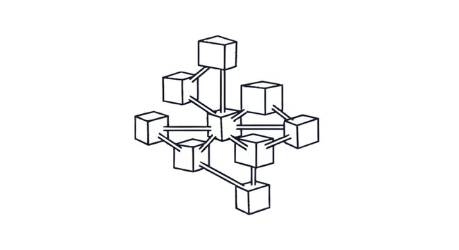 Abstract network of interconnected cubes in a geometric structure.