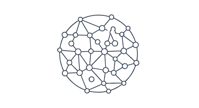 Abstract network of interconnected nodes and lines within a circle.