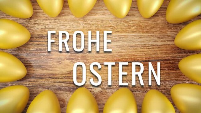 Videoanimation - 16 goldene Ostereier auf rustikalem Holz - Frohe Ostern