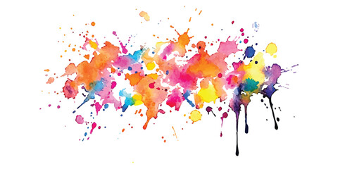 A vibrant abstract watercolor paint splash pattern in various colors on a white background.