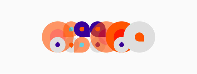 Fototapeta premium Colorful circles overlap, creating abstract pattern. Shapes vary sizes, hues. Design feels playful, modern.