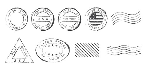 Set of US postal stamps. Post office stamp. © sanchesnet1