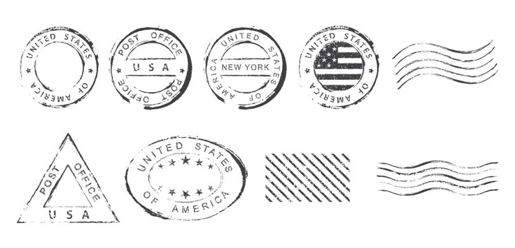 Set of US postal stamps. Post office stamp.