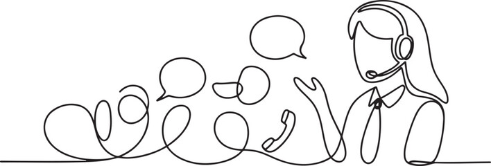 Fototapeta premium Continuous one line drawing customer support service concept.one line vector illustration with out Background