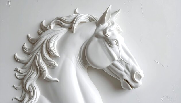 Elegant White Horse Relief Sculpture - A Study in Texture and Form.