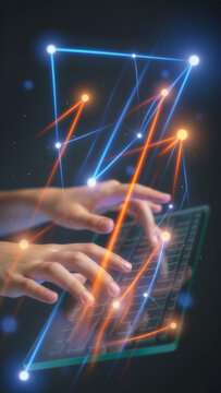 Software engineering and machine learning code with developer hands on keyboard