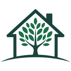 Minimalist green tree growing from eco-friendly house vector icon