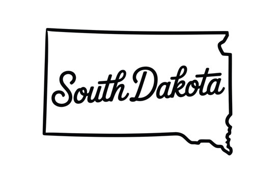 South dakota state outline with text in cursive font