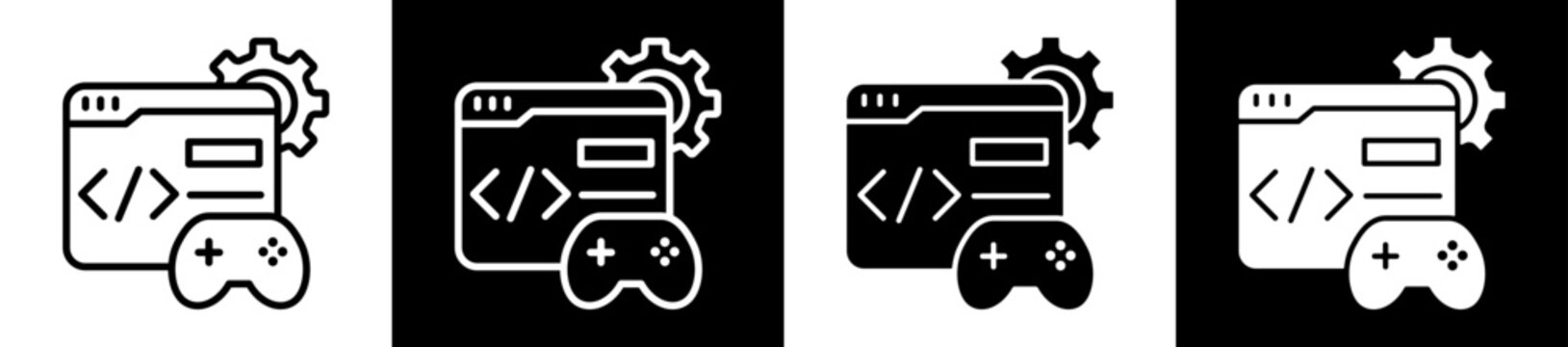 Game Development Icon In Flat Version On Black And White Background