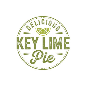 Delicious key lime pie logo with green text and lime wedge