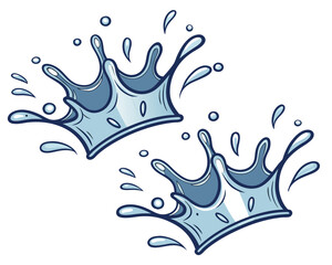 Naklejka premium Two cartoon-like blue water splashes with droplets radiating outward. Each splash has a light blue center and darker blue outlines, giving a lively, energetic sense of motion as if something just hit.