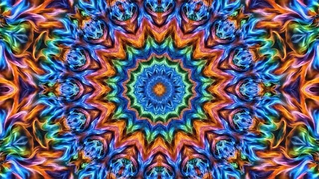 Vibrant abstract kaleidoscope pattern with intricate colorful symmetrical design