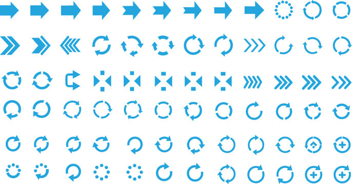 Vibrant Blue Circular Loading and Refresh UI Icon Set Featuring Rotating Arrows and Progress Indicators for Web and Mobile App Interfaces