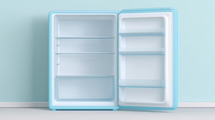 un frigo avec un mur bleu