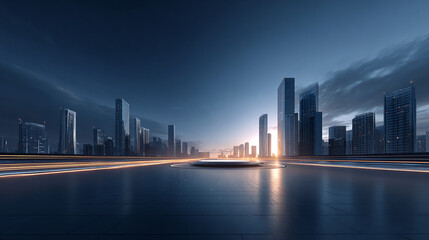 Obraz premium technology background of city skyscrapers on a circuit board