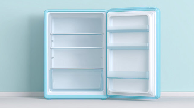 un frigo avec un mur bleu