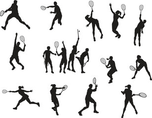 A set of  tennis  player silhouette