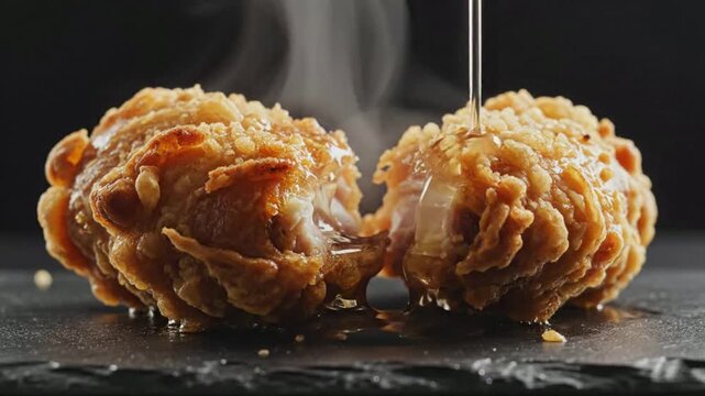 Cinematic Macro CloseUp of Steaming Hot Crispy Fried Chicken 4K