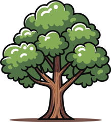 This vibrant cartoon tree illustration features lush green leaves and a sturdy brown trunk, perfect for nature-themed projects and ecological designs.