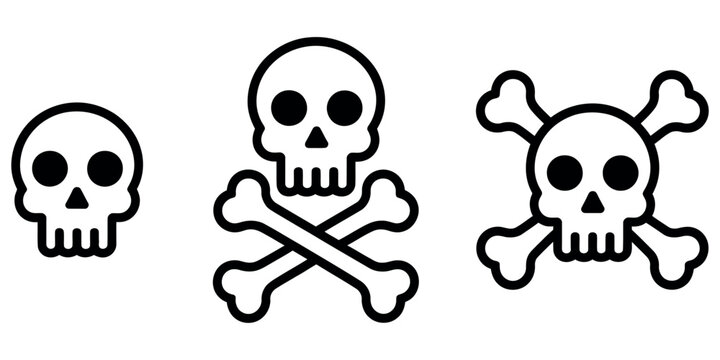 Skull and Crossbones Icon Set with Danger Warning and Death Piracy Symbols Vector Illustration.