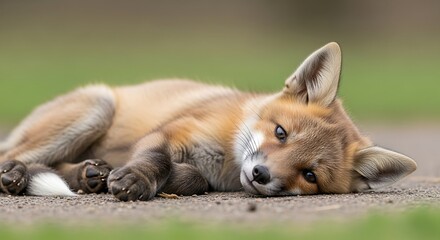 Fototapeta premium Red Fox Resting on the Ground.