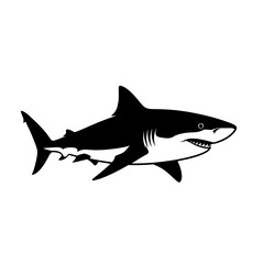 Obraz premium Black silhouette of a shark swimming.