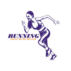 Fototapeta premium Silhouette Woman Running Template Illustration. Running logo design vector