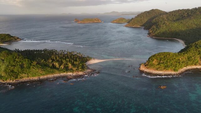 Drone aerial view of KMAAL campsite in Linapacan near Coron in The Philippines.