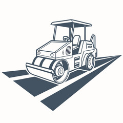 Naklejka premium A road roller is shown on a road surface