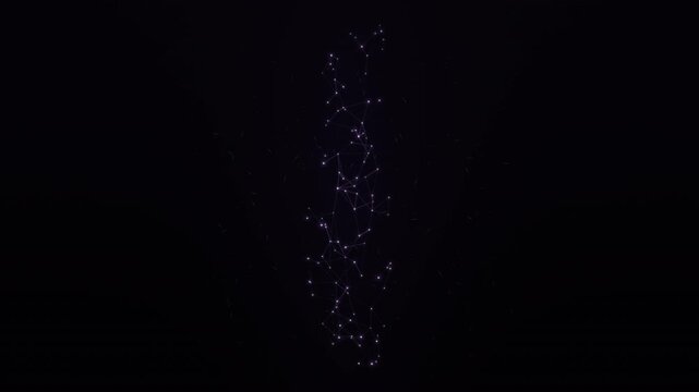 Violet nodes and lines connect, forming abstract motion on black