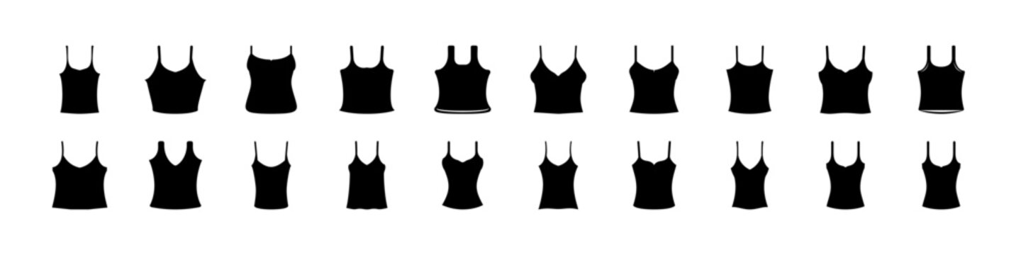 Black silhouette bras icon set variety - A clean collection of diverse black bra silhouettes in a minimalist style, perfect for fashion and health-related graphics.