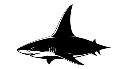 Obraz premium Black silhouette of a shark swimming.