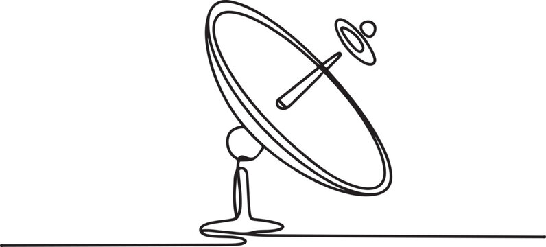 Continuous one line drawing of parabolic antena disc . Satellite disc in simple outline illustration.one line vector icon with out background