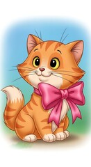 Fototapeta premium Cute orange tabby kitten with bow.