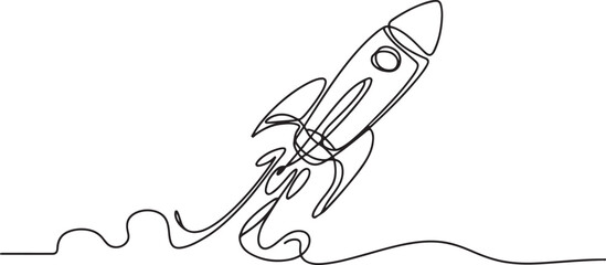 Rocket in Continuous one line drawing. Rocket space ship launch line art vector illustration.one line vector icon with out background © MstMoushumi