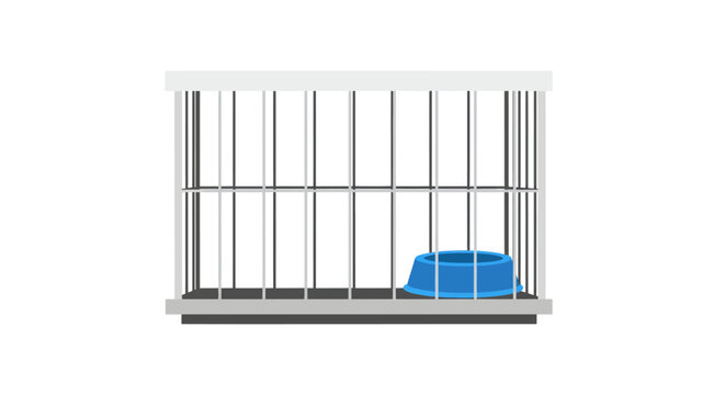 Empty White Pet Cage with Blue Food Water Bowl