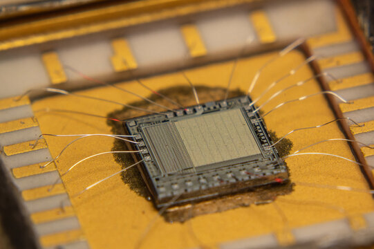 Close up of electronic silicon chip 