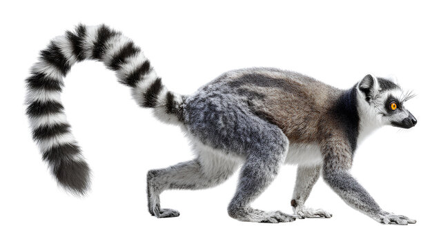 Ring-Tailed Lemur Walking Side View Isolated on Transparent Background
