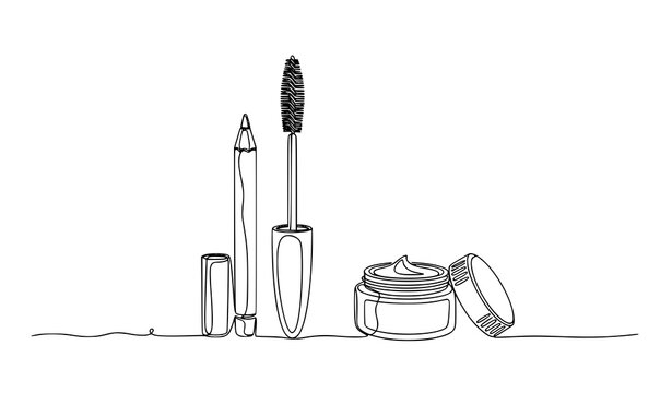 Decorative makeup cosmetics continuous line drawing EPS 10