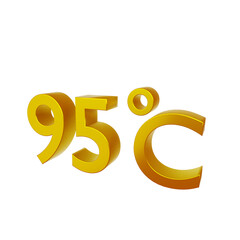 Obraz premium 95° C. Temperature degrees celsius text isolated on white background. 3d render.