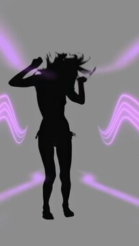 Vertical video: On neon pulse, dancer silhouette dancing hip and arm moves to showcase choreography