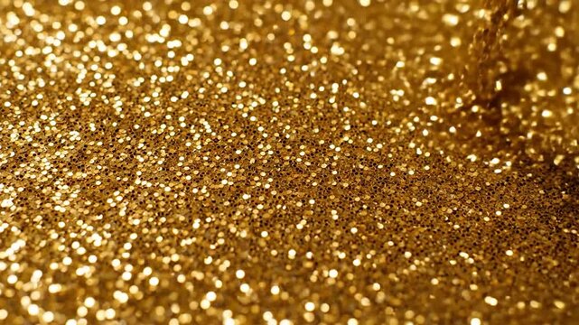 Shimmering golden glitter creates a luxurious and festive abstract background