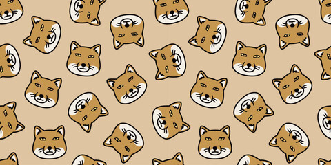 Obraz premium チベットスナギツネの顔のシームレスパターン シュールでかわいい総柄イラスト Tibetan Sand Fox Face Seamless Pattern Cute Funny Animal Background 