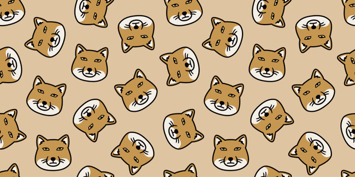 チベットスナギツネの顔のシームレスパターン シュールでかわいい総柄イラスト　Tibetan Sand Fox Face Seamless Pattern Cute Funny Animal Background
