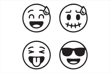 Four black and white circular emoticons displaying different expressions