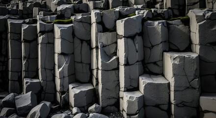 Fototapeta premium Basalt Columns with Cracks in Hexagonal Rock Formation at Reynisfjara Beach Iceland