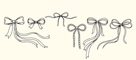 Hand drawn bows and pearl necklace vintage illustration elements vector